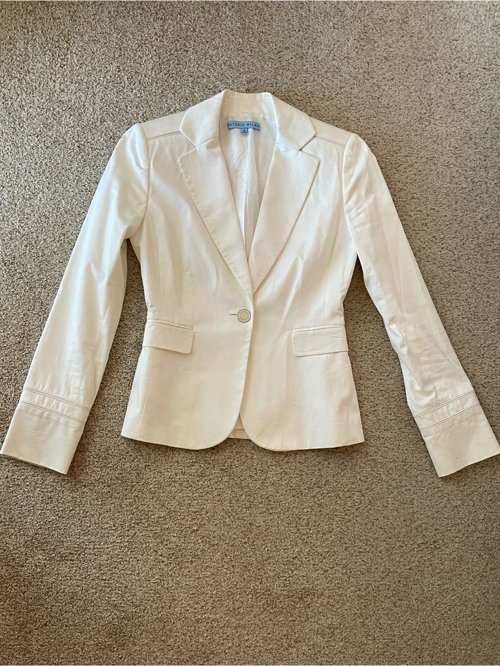 Antonio Melani white fitted blazer jacket career wear classic 0 XS single button